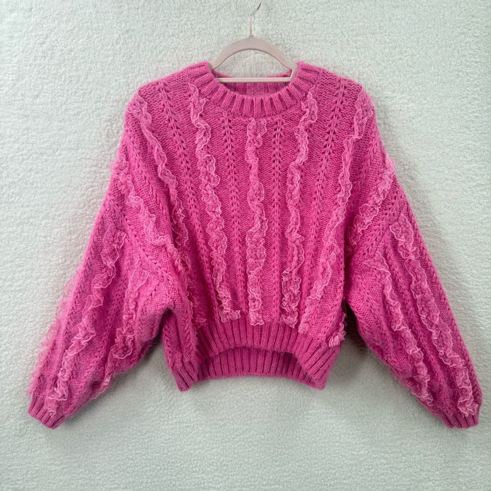 Zara Pink Knit Ruffle Sweater Size M